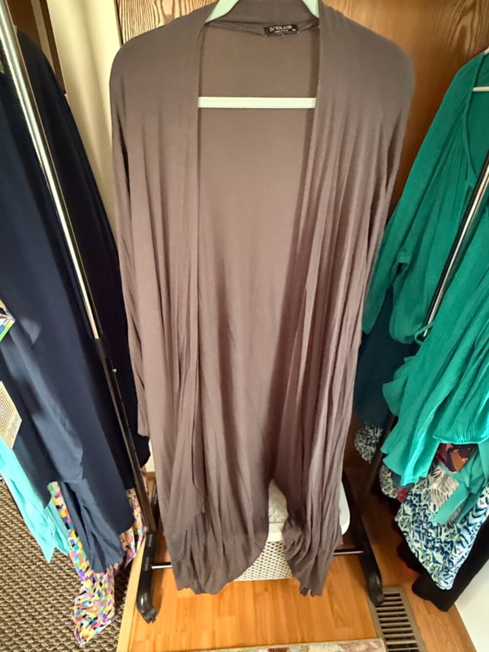 IN'VOLAND 5X Charcoal Gray Long Open Front Cardigan Duster